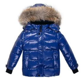 Boys Colbolt Blue Bomber Racoon Fur Hood