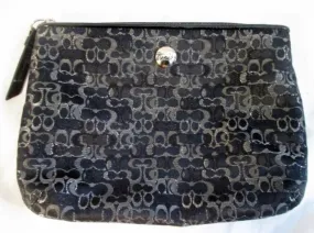 COACH Signature C Jacquard Baguette Purse Wallet Clutch Evening Bag BLACK SILVER