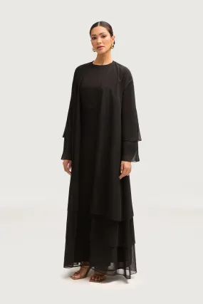 Hawa Two Piece Abaya & Dress Set - Black