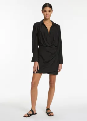 Jetset Draped Shirt Dress - Black