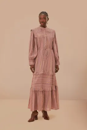 Light Pink Pleated Yoke Tiered Maxi Dress