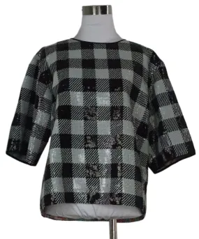 Manoush B&W Plaid Sequin Blouse sz 4