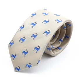 Naples Reindeer Skinny Polyester Tie, Cream / Blue