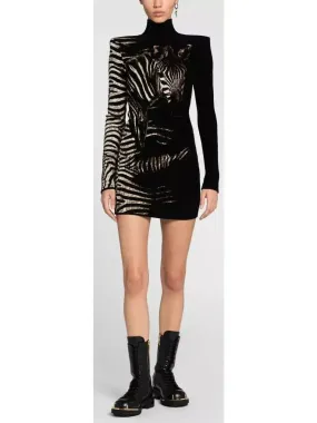 Women’s Black and White Zebra Jacquard Mini Dress